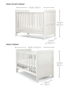 Atlas 3 Piece Small Cotbed Range with Dresser Changer & Wardrobe - White