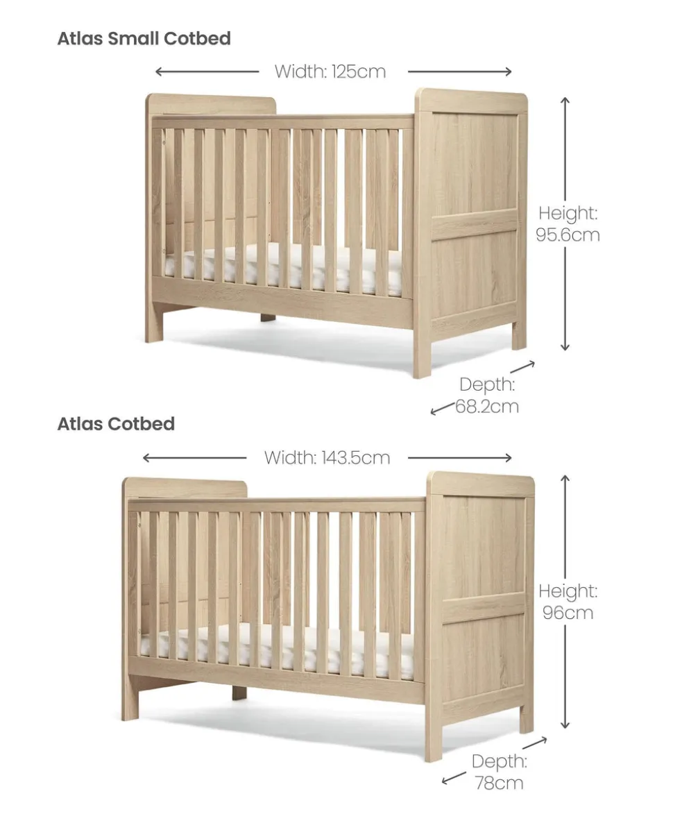 Atlas 2 Piece Small Cotbed Set with Dresser Changer - Light Oak