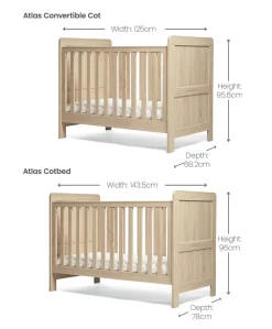 Atlas Small Cotbed Bundle with Essential Airflow Pocket Spring Small Cotbed & Cot Mattress - Light Oak