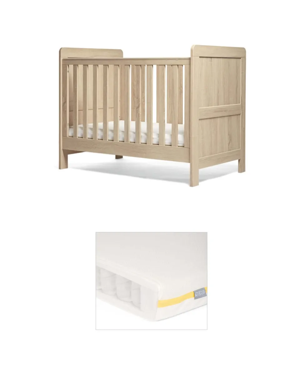 Atlas Small Cotbed Bundle with Essential Airflow Pocket Spring Small Cotbed & Cot Mattress - Light Oak