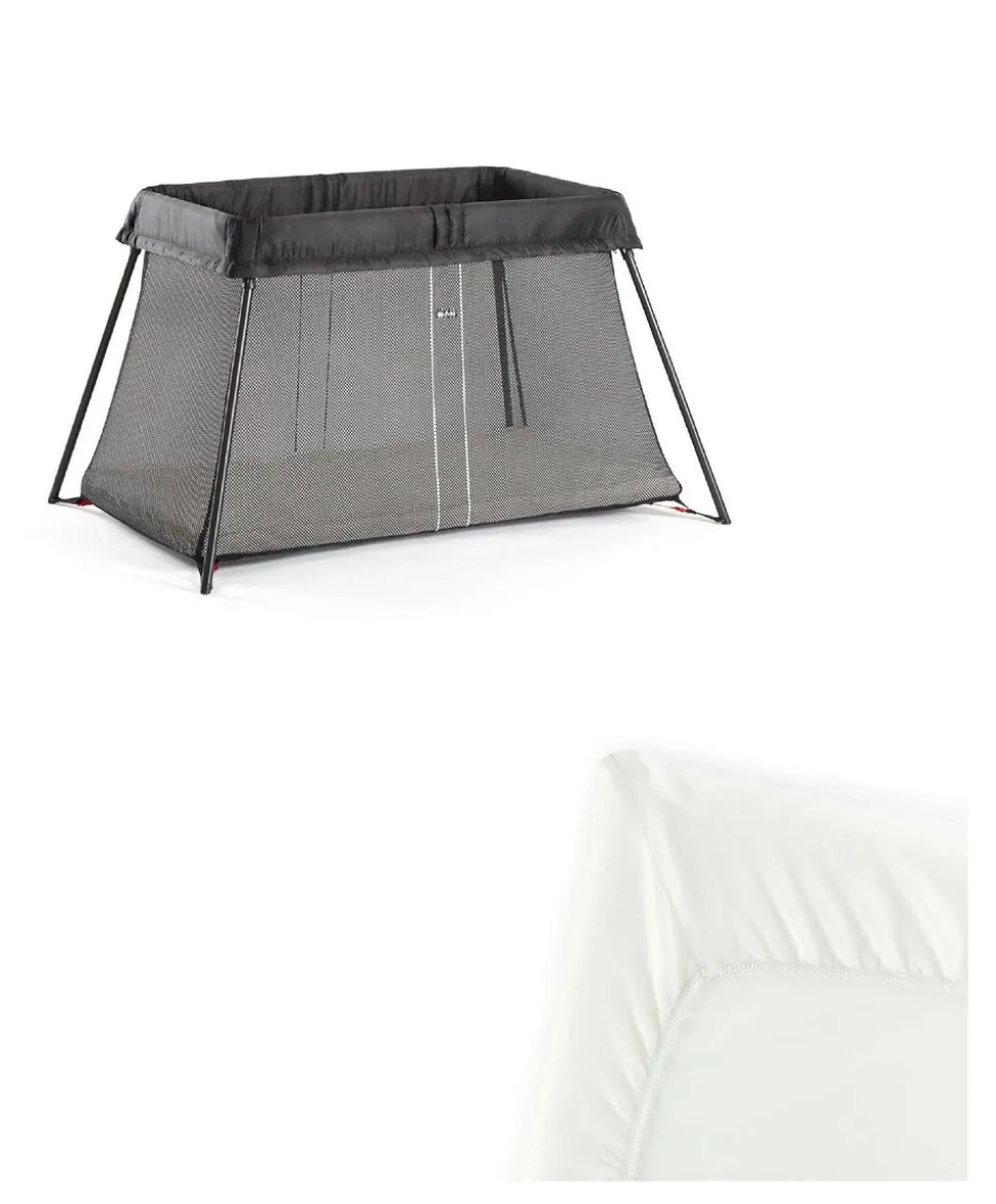 BabyBjörn Travel Cot Light Bundle with Fitted Sheet - Black