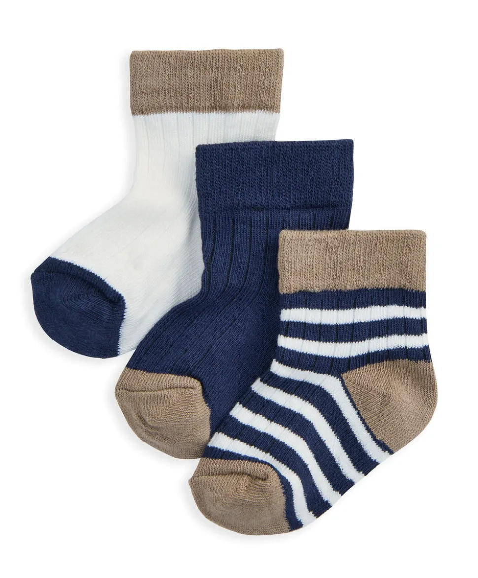 Blue Ribbed Socks (Pack of 3)