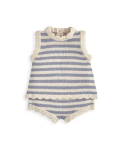Blue Striped Knitted Top & Shorts