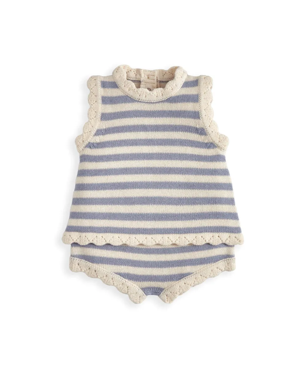 Blue Striped Knitted Top & Shorts