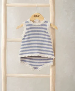 Blue Striped Knitted Top & Shorts
