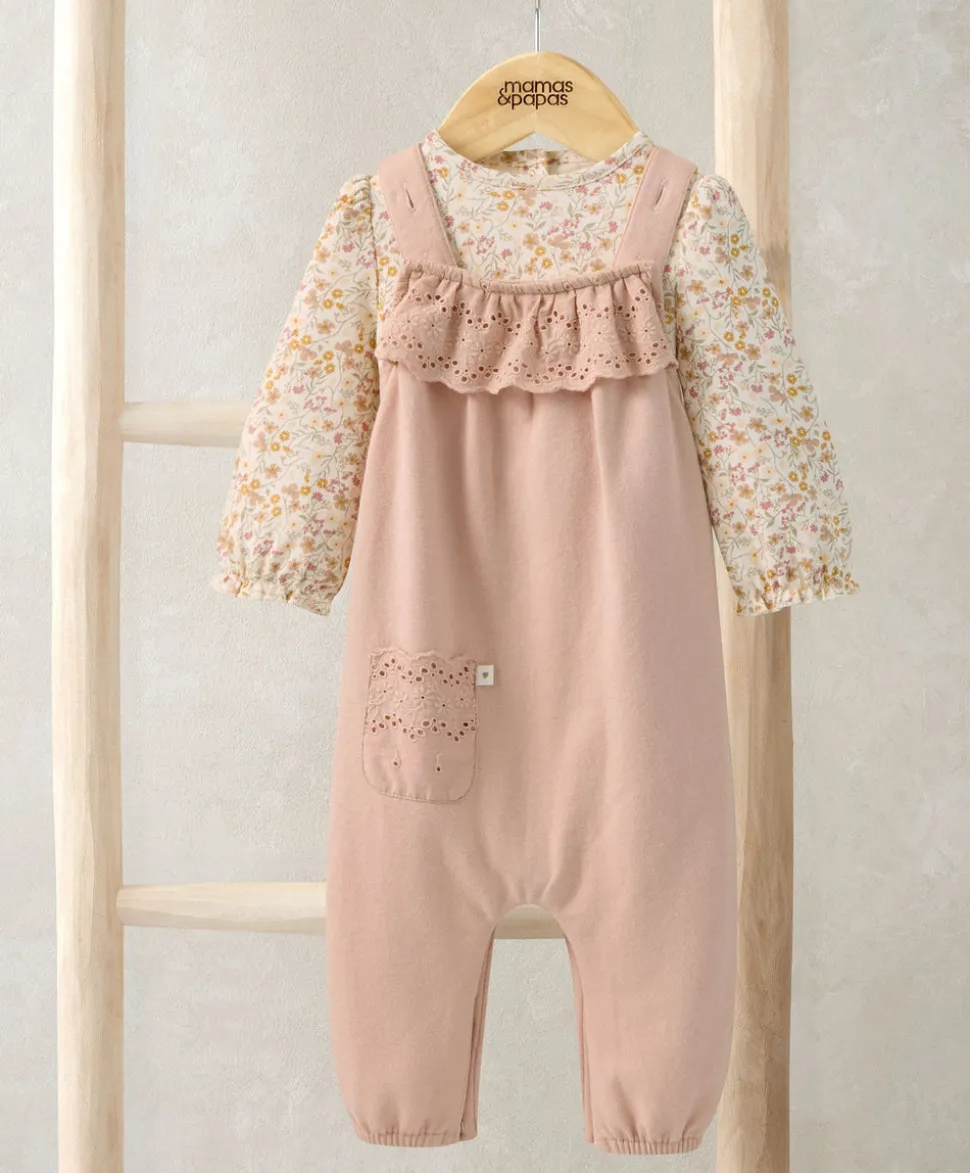 Broderie Dungarees and Bodysuit Outfit Set