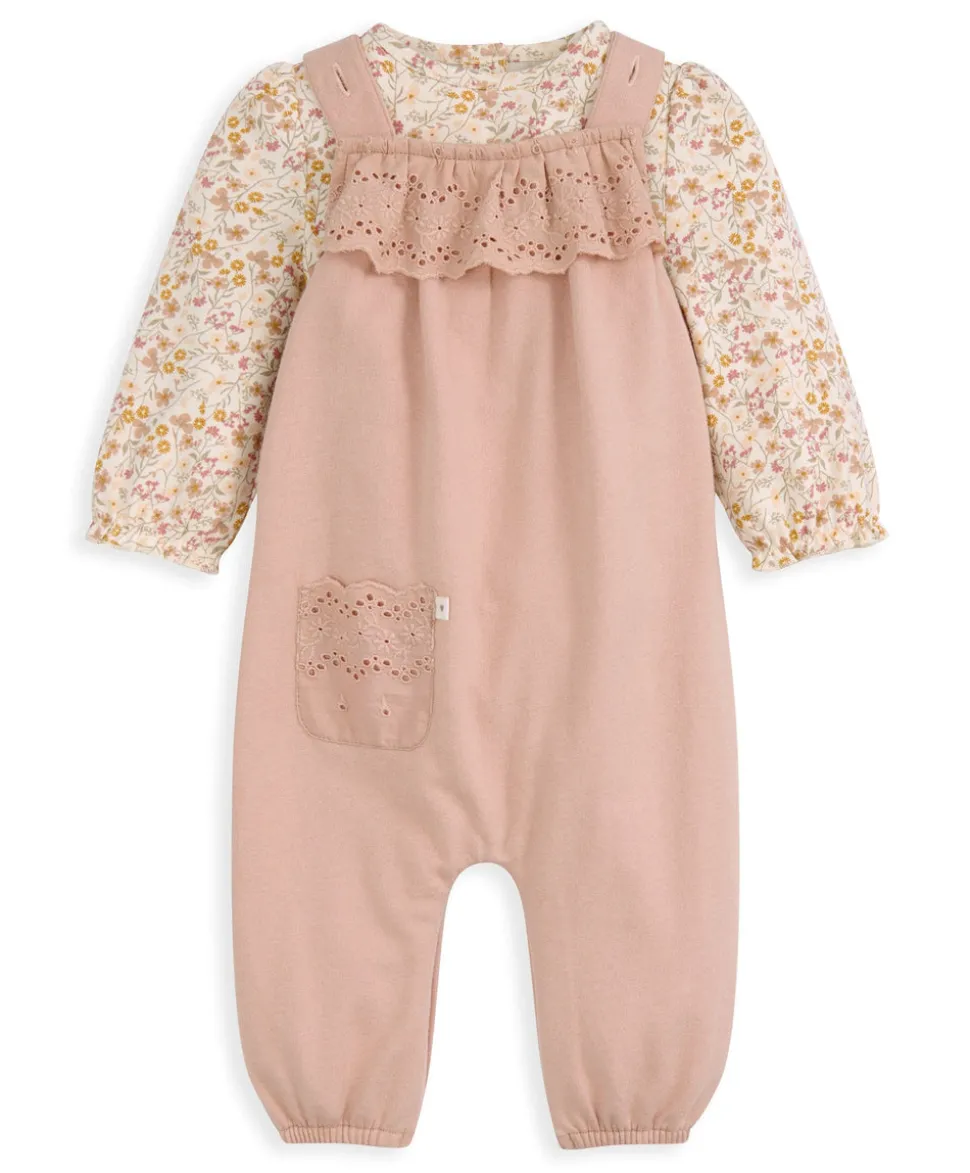 Broderie Dungarees and Bodysuit Outfit Set