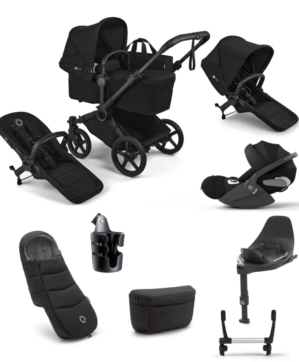 Bugaboo Donkey 6 Double Ultimate Pushchair Bundle With Cybex Cloud T i-Size Rotating Baby Car Seat & Base (8 Pieces) - Heritage Black