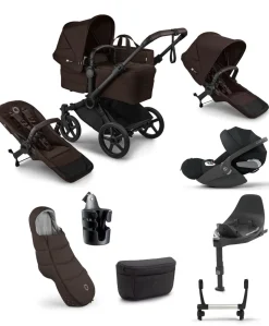Bugaboo Donkey 6 Double Ultimate Bundle With Cybex Cloud T+ i-Size Rotating Baby Car Seat & Base (8 Pieces) - Cocoa Brown