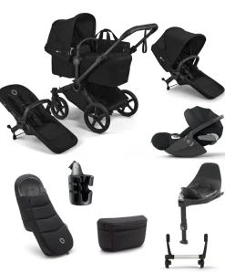 Bugaboo Donkey 6 Double Ultimate Pushchair Bundle With Cybex Cloud T+ i-Size Rotating Baby Car Seat & Base (8 Pieces) - Heritage Black