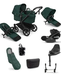 Bugaboo Donkey 6 Double Ultimate Pushchair Bundle With Cybex Cloud T i-Size Rotating Baby Car Seat & Base (8 Pieces) - Fern Green