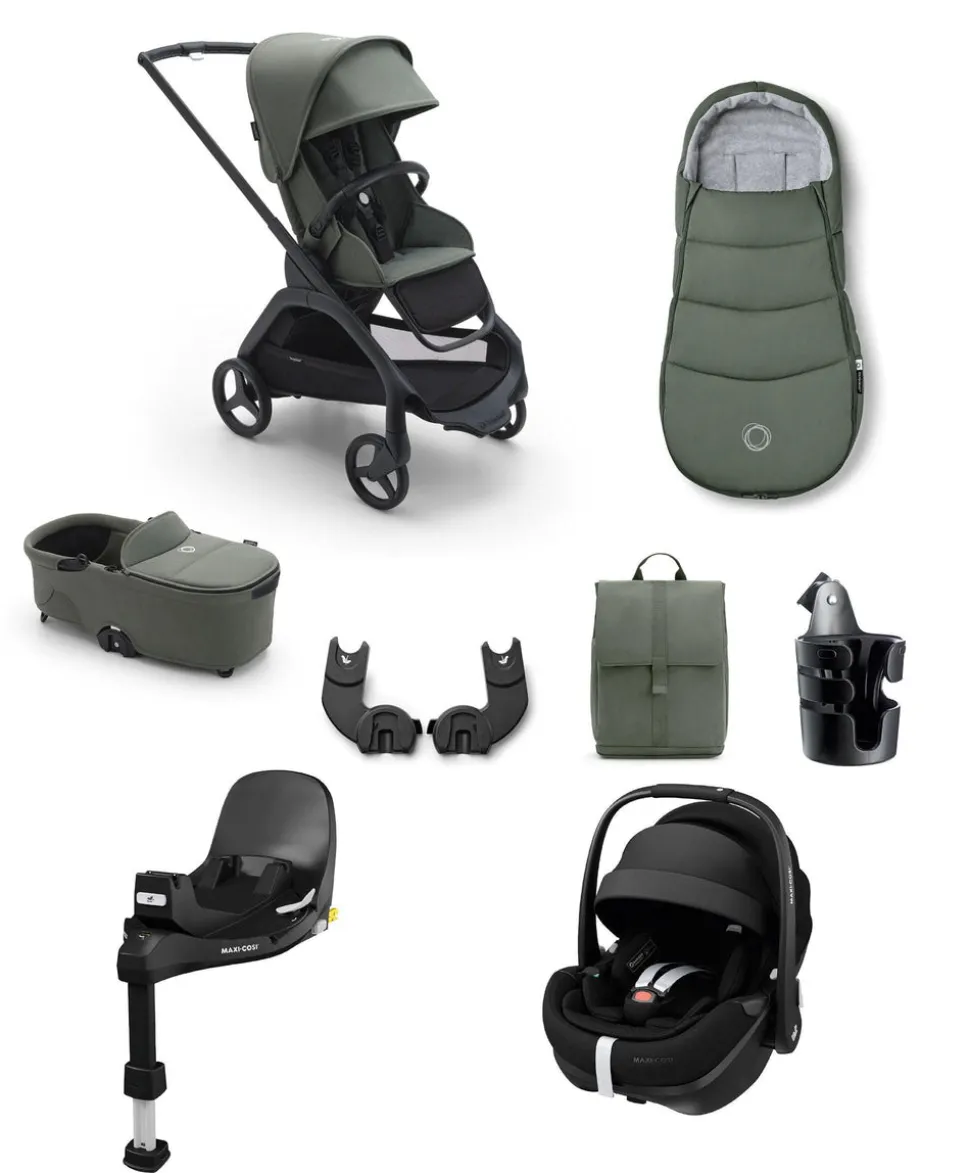 Bugaboo Dragonfly Complete Stroller Bundle With Maxi-Cosi Pebble 360 Pro² Car Seat & Base (8 Pieces) - Forest Green