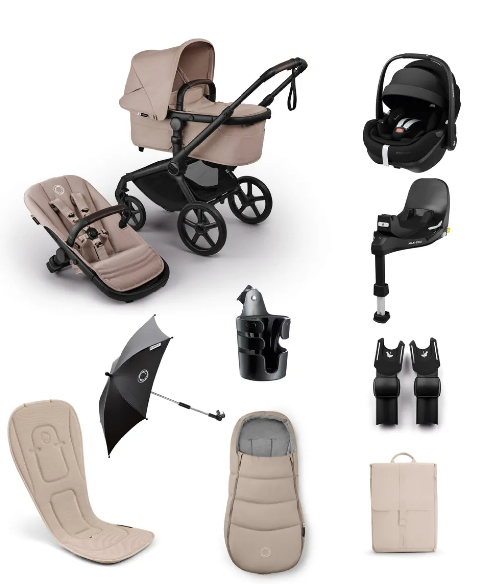 Bugaboo Fox 5 Renew Complete Pushchair Bundle with Maxi-Cosi Pebble 360 Pro2 Car Seat (8 Pieces) - Taupe Melange