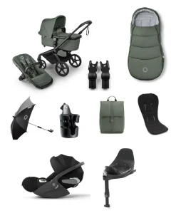 Bugaboo Fox 5 Renew Pushchair Bundle With Cybex Cloud T i-Size Rotating Baby Car Seat & Base (9 Pieces).- Forest Green