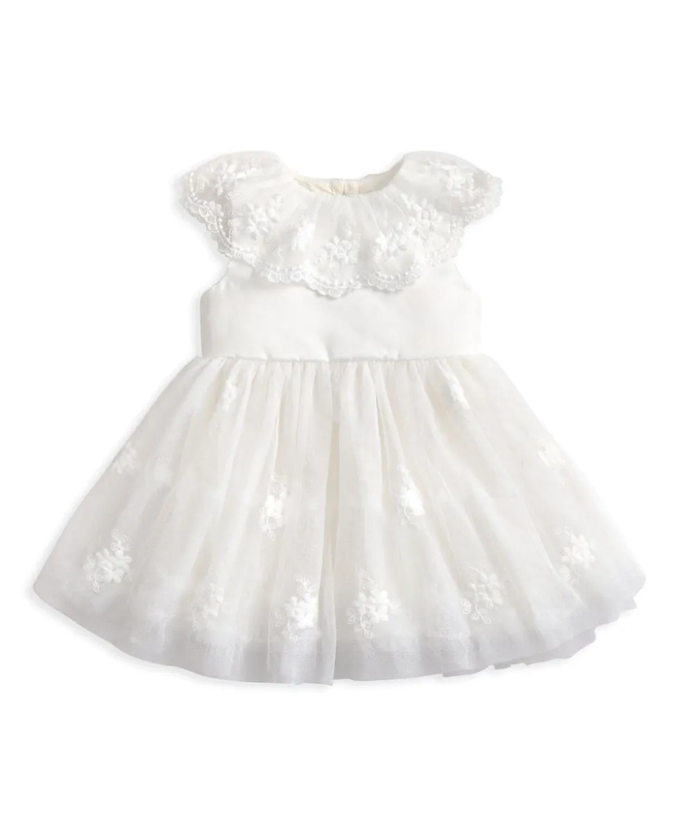 Cape Collar Mesh Flower Girl Dress with Embroidered Skirt