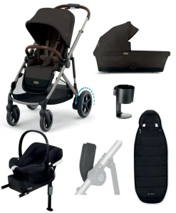 Cybex e-Gazelle S Electric Pushchair Bundle with Cybex Aton B2 i-Size Car Seat and Base (6 Pieces) – Chocolate Brown