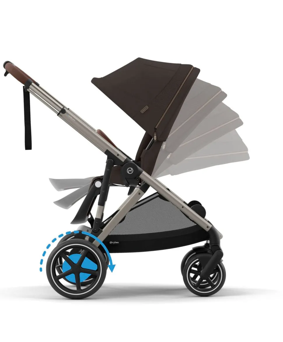 Cybex e-Gazelle S Electric Pushchair Bundle with Cybex Aton B2 i-Size Car Seat and Base (6 Pieces) – Chocolate Brown