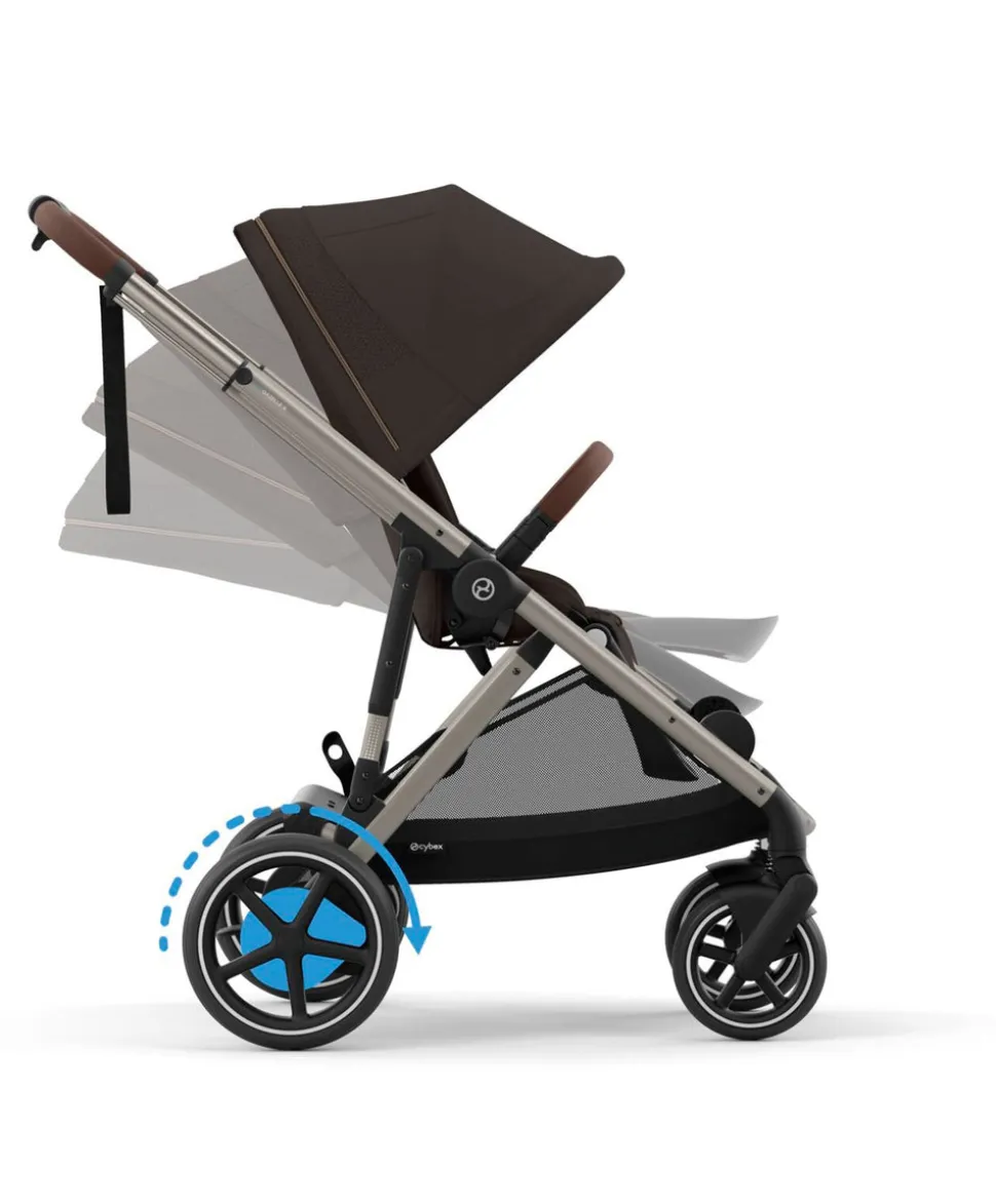 Cybex e-Gazelle S Electric Pushchair Bundle with Cybex Aton B2 i-Size Car Seat and Base (6 Pieces) – Chocolate Brown