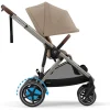 Cybex e-Gazelle S Electric Single to Double Pushchair Bundle with Cybex Cloud T+ i-Size Rotating Car Seat (7 Pieces) - Almond Beige