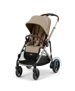 Cybex e-Gazelle S Electric Single to Double Pushchair Bundle with Cybex Cloud T i-Size Rotating Car Seat (7 Pieces) - Almond Beige