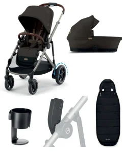 Cybex e-Gazelle S Electric Single to Double Pushchair Bundle (5 Pieces) - Chocolate Brown
