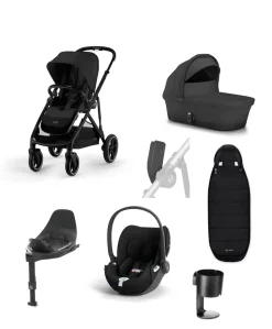 Cybex Gazelle S Pushchair Bundle With Cybex Cloud T i-Size + Baby Car Seat & Base (7 Pieces) - Moon Black