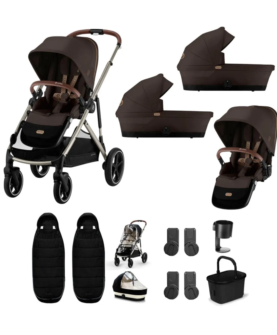 Cybex Gazelle S Twin Pushchair Bundle (12 Pieces) - Chocolate Brown