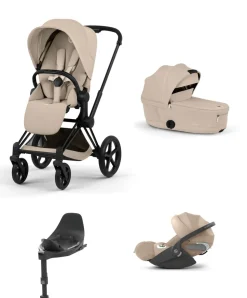 Cybex Priam Pushchair & Carry Cot Bundle With Cybex Cloud T Plus Car Seat & Base - Cozy Beige