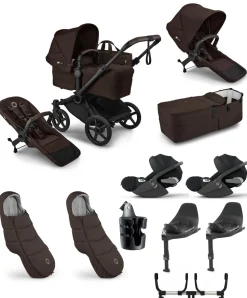 Donkey 6 Twin Essential Bundle With Cybex Cloud T+ i-Size Rotating Baby Car Seat (10 Pieces) - Cocoa Brown