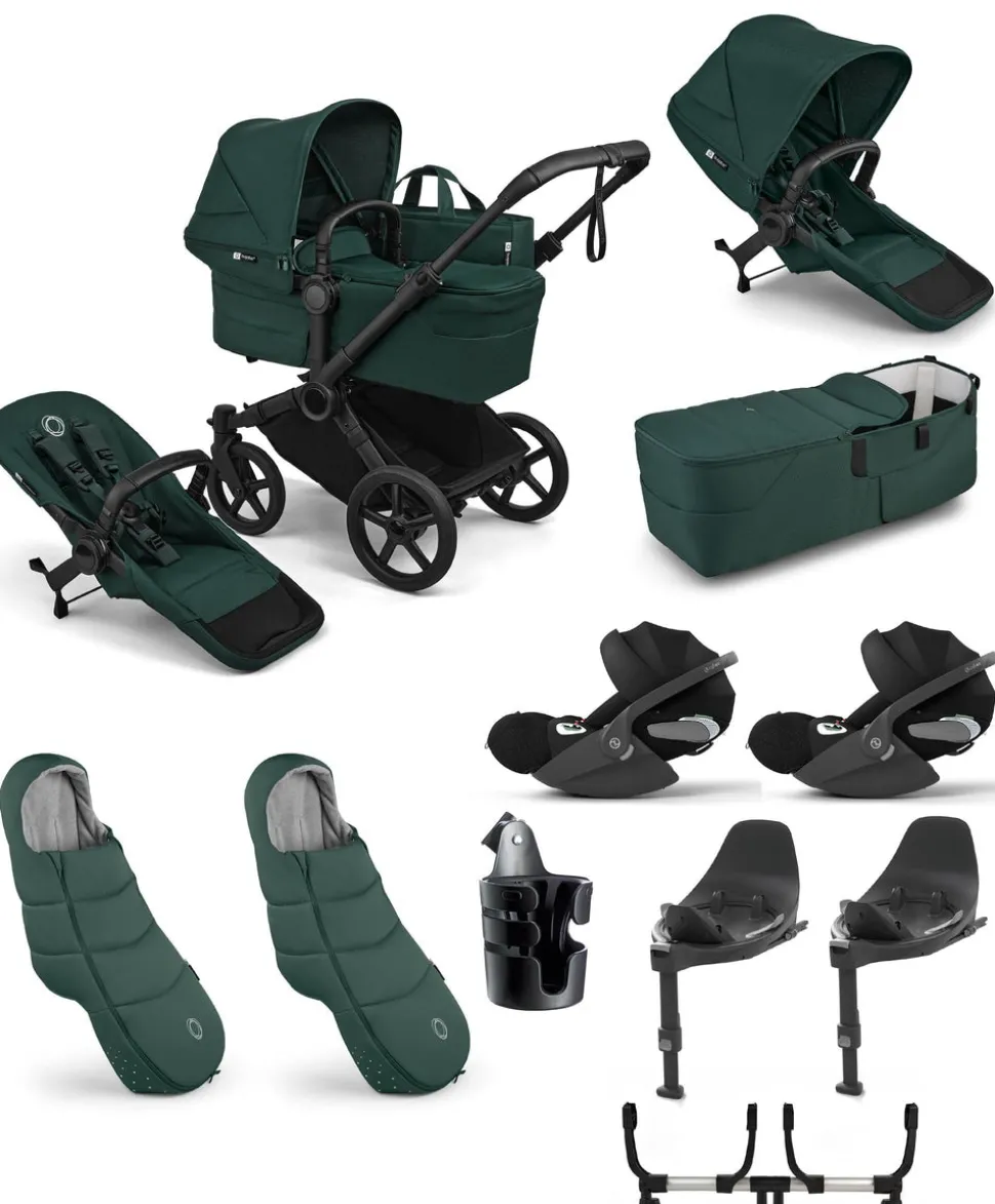 Donkey 6 Twin Essential Bundle With Cybex Cloud T i-Size Rotating Baby Car Seat (10 Pieces) - Fern Green