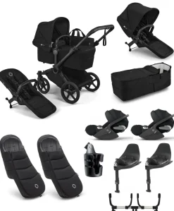 Donkey 6 Twin Essential Bundle With Cybex Cloud T+ i-Size Rotating Baby Car Seat (11 Pieces) - Heritage Black