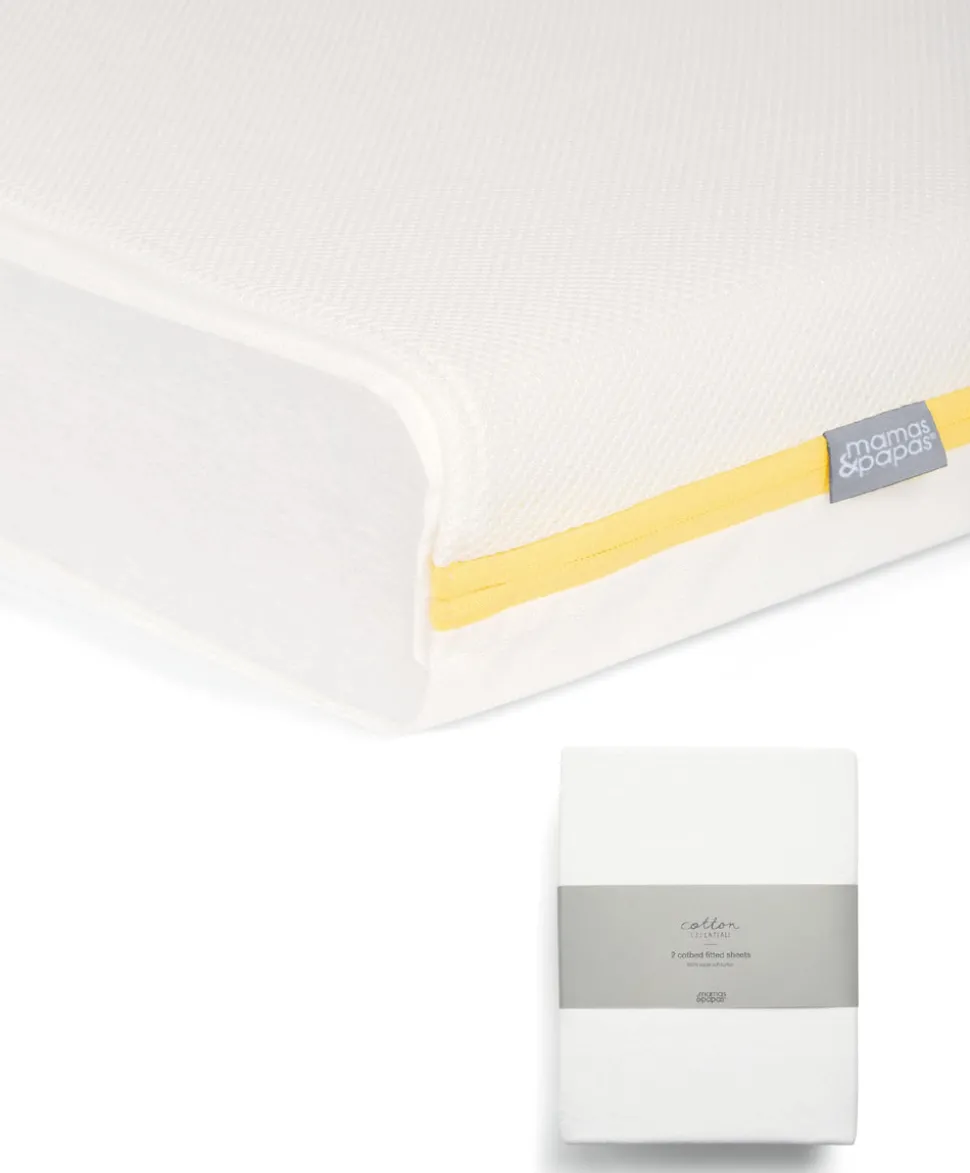 Essential Airflow Fibre Cotbed Mattress & Fitted Sheets (2 Pack) - White