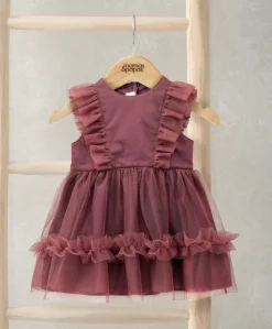 Frill Shoulder Tulle Dress - Pink