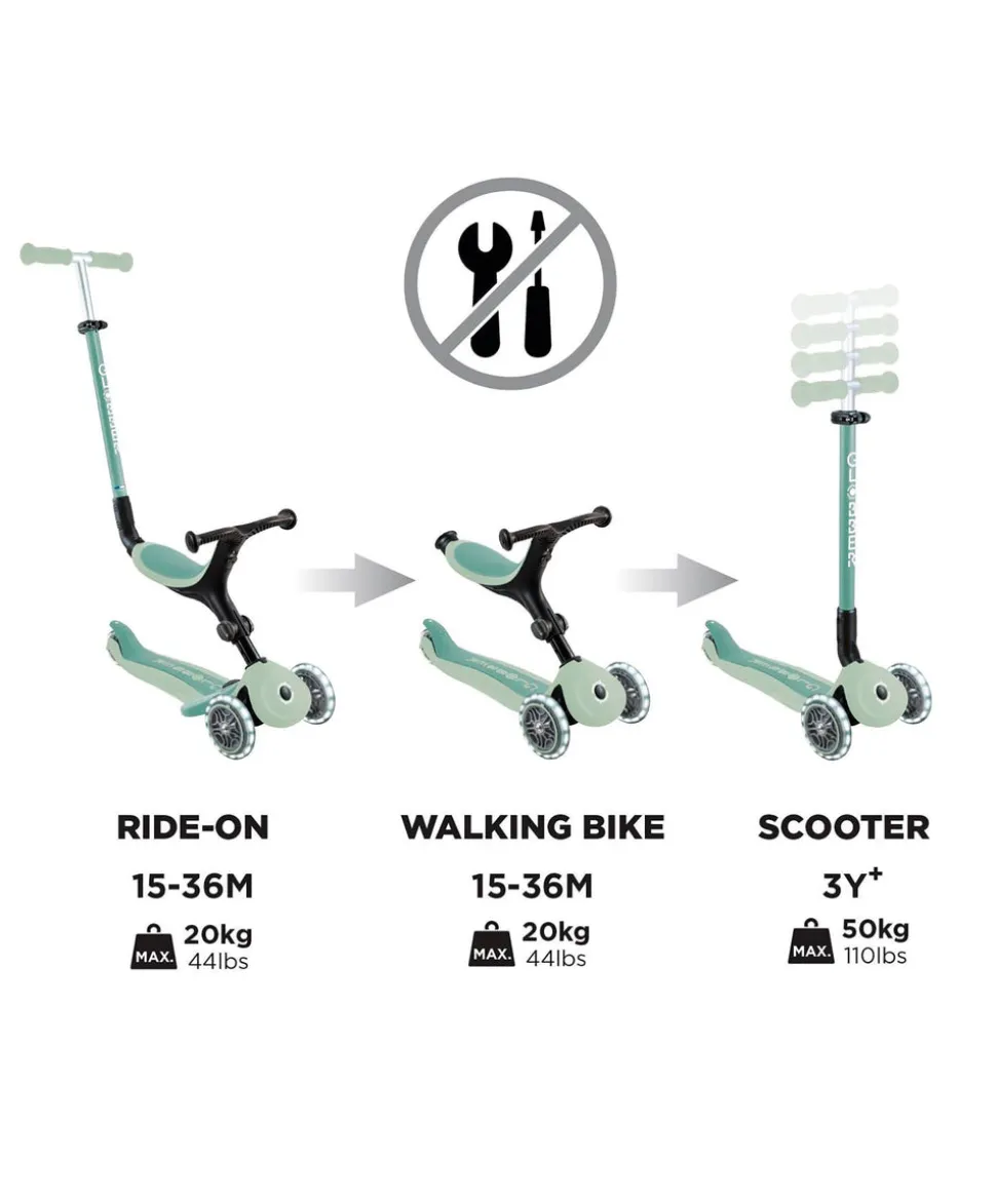Globber Go Up Active Lights Eco – Pistachio