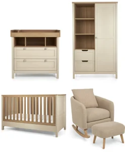 Harwell 3 Piece Cotbed Range with Alma Nursing Chair & Stool - Cashmere/ Fawn Boucle