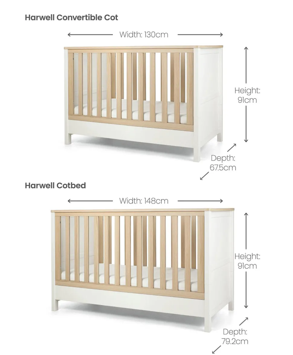 Harwell 3 Piece Small Cotbed Range with Dresser Changer & Wardrobe - White