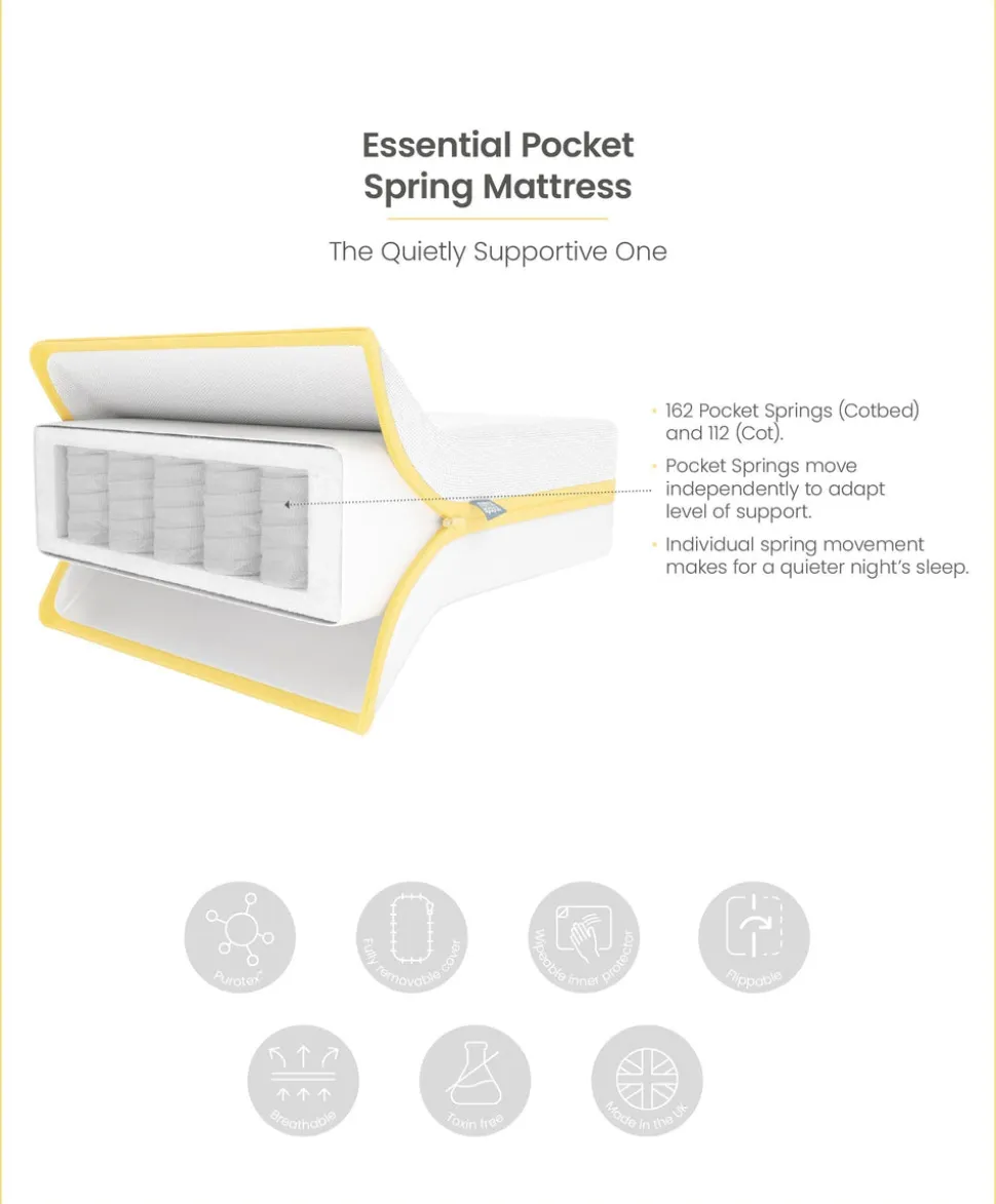 Harwell Small Cotbed Bundle with Essential Airflow Pocket Spring Small Cotbed & Cot Mattress - Cashmere
