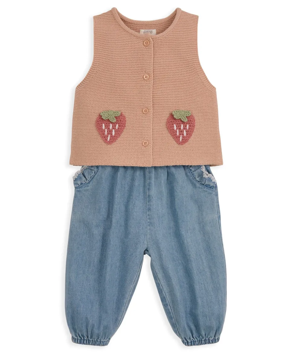 Knitted Waistcoat and Denim Trousers