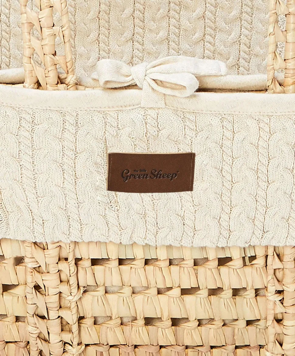 Little Green Sheep Knitted Moses Basket - Linen