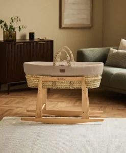 Little Green Sheep Muslin Moses Basket & Mattress - Truffle