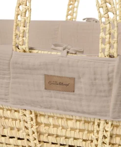 Little Green Sheep Muslin Moses Basket & Mattress - Truffle