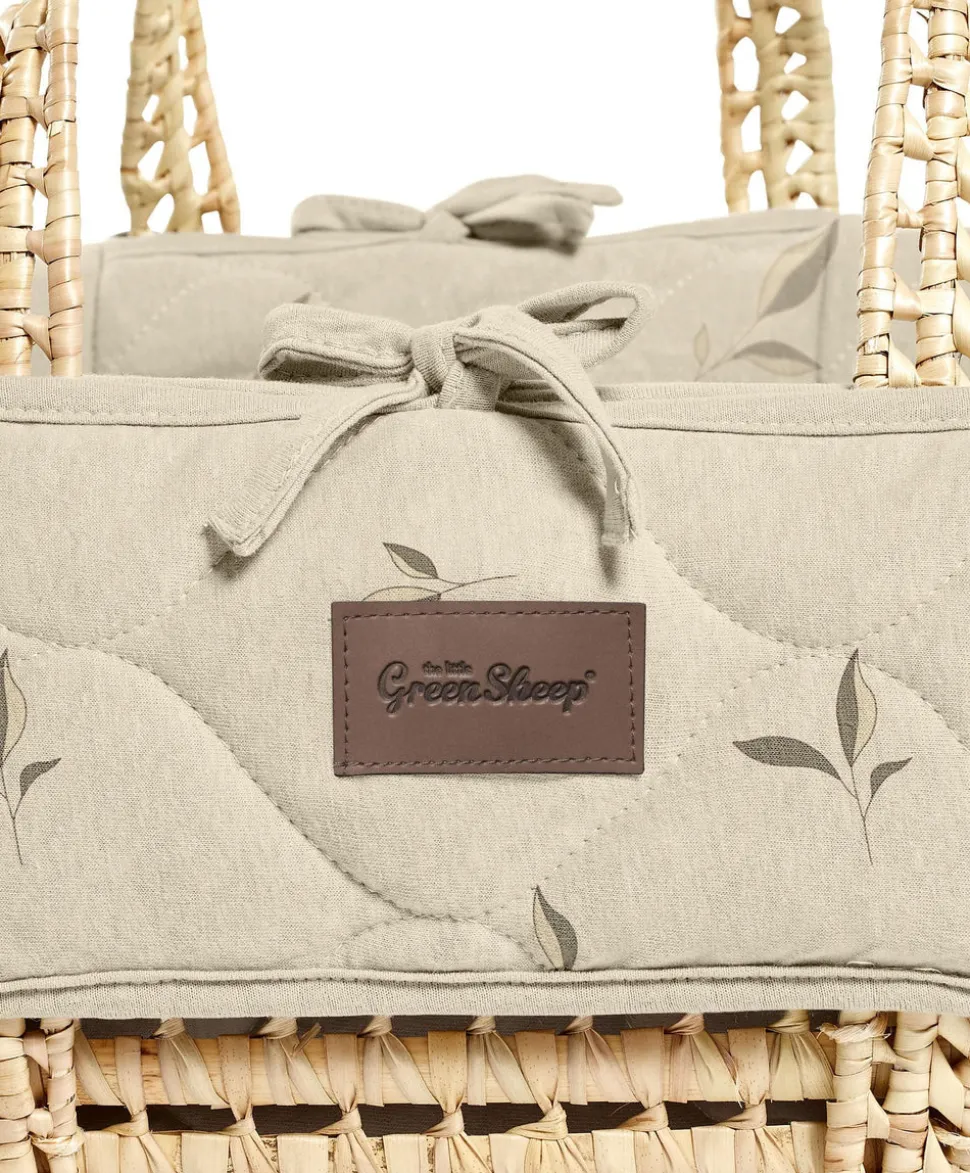 Little Green Sheep Quilted Moses Basket and Mattress - Leaves