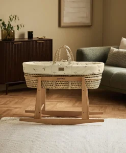 Little Green Sheep Quilted Moses Basket and Mattress - Leaves