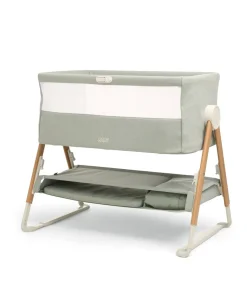 Lua Bedside Crib with Sheet & Mattress Protector Bundle - Sage/White
