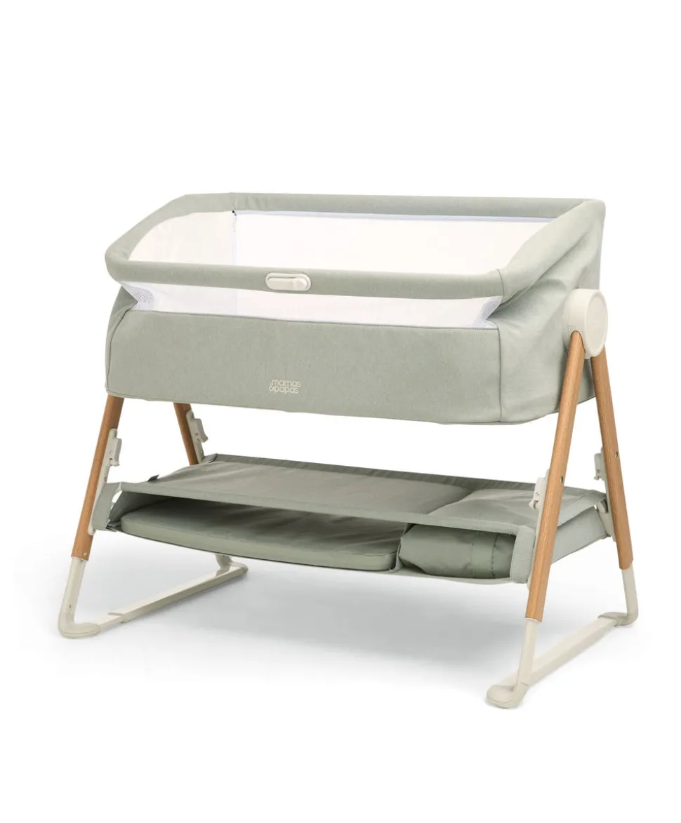 Lua Bedside Crib with Sheet & Mattress Protector Bundle - Sage/Cosmic Sky