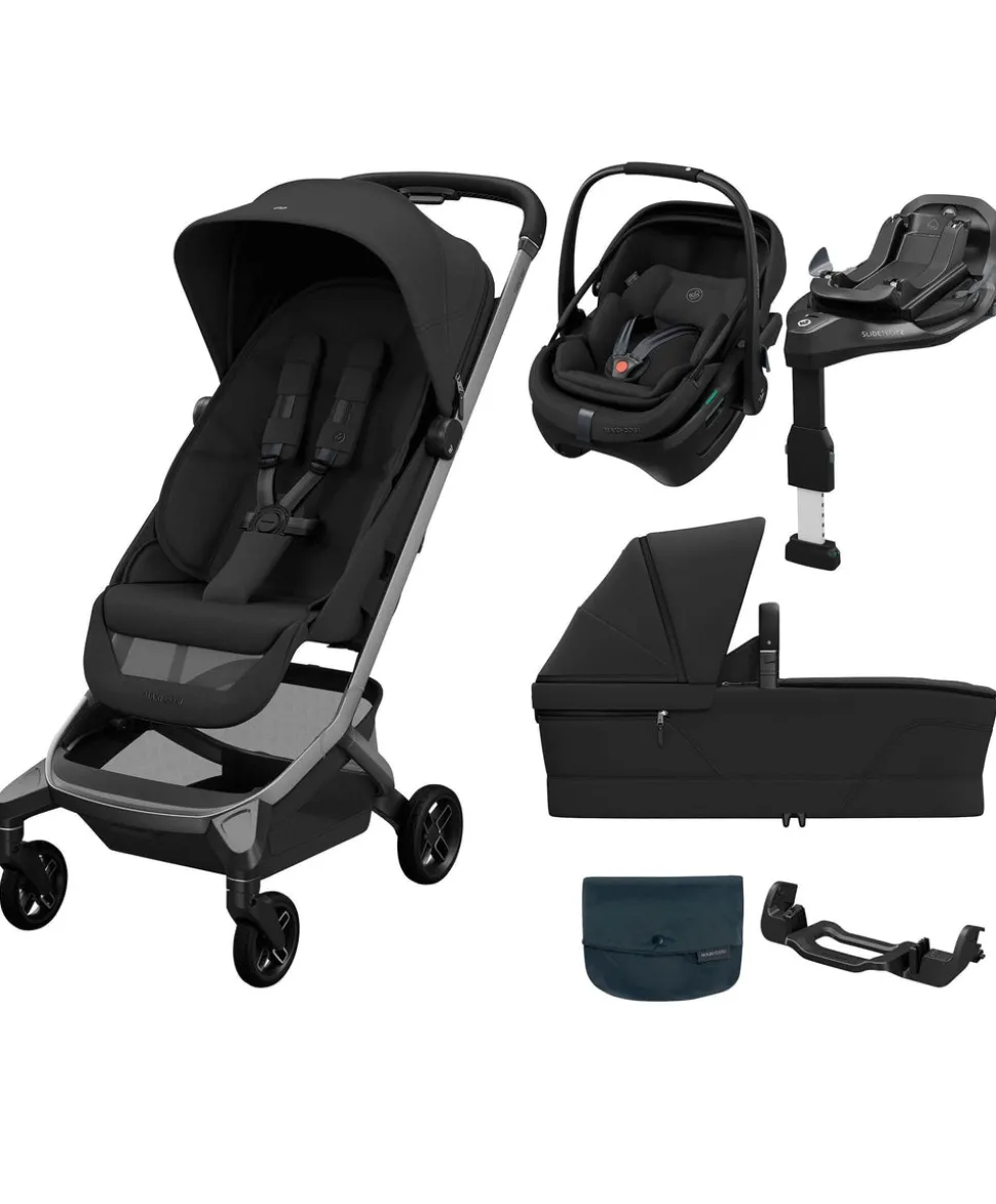 Maxi-Cosi Fame Cabin Pushchair Bundle with Maxi-Cosi Coral Slide Pro Car Seat & Base (5 Pieces) - Oynx Black