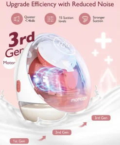 Momcozy M9 Single Breast Pump - White/Pink