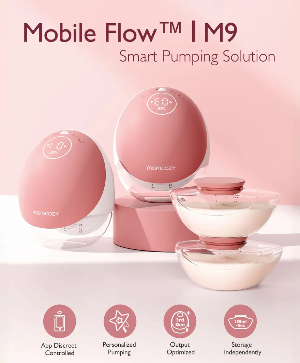 Momcozy M9 Single Breast Pump - White/Pink