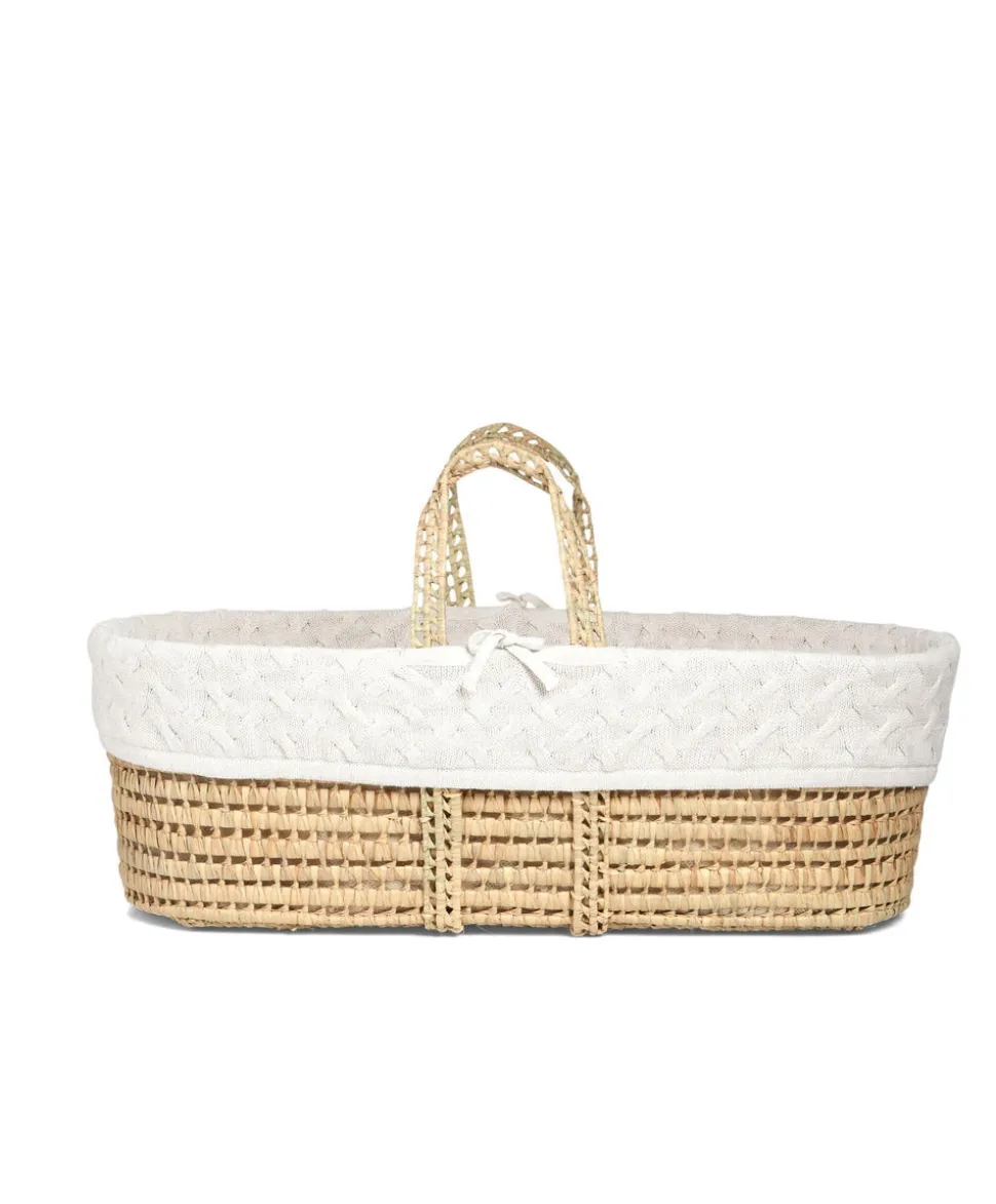 Moses Basket - White Cable Knit