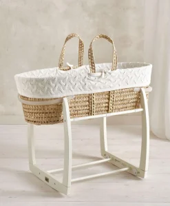Moses Basket - White Cable Knit